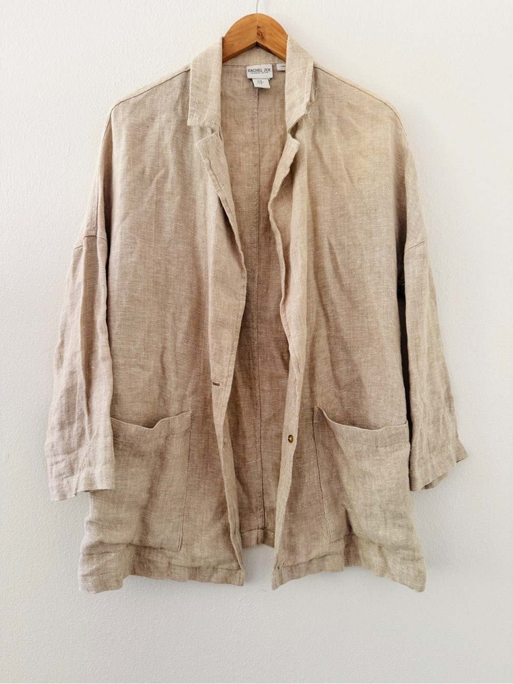 Rachel Zoe Linen Open Front Blazer - Beige Tan